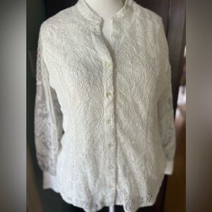 Soft Surroundings Ivory Lace Blouse XL Romantic Boho Sheer Sleeve Button Front